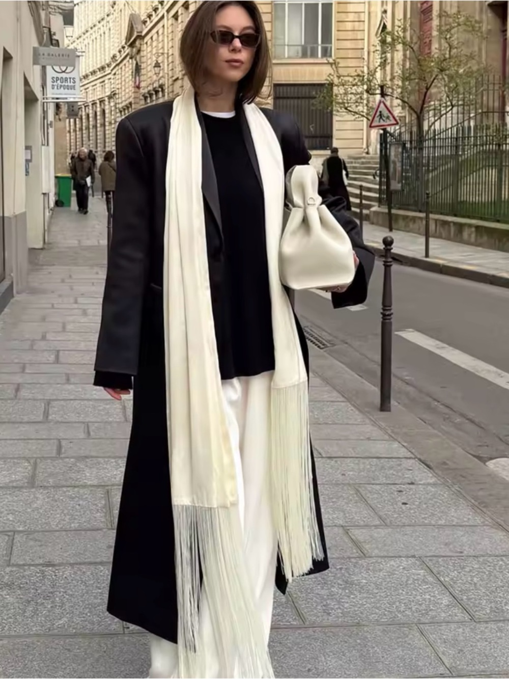Ivory White Long Fringe Scarf Elegant Minimalist Wrap